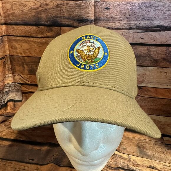 NAVY JROTC Hat Cap Tan Adjustable Strapback Cadet Military Baseball Style - Picture 1 of 7